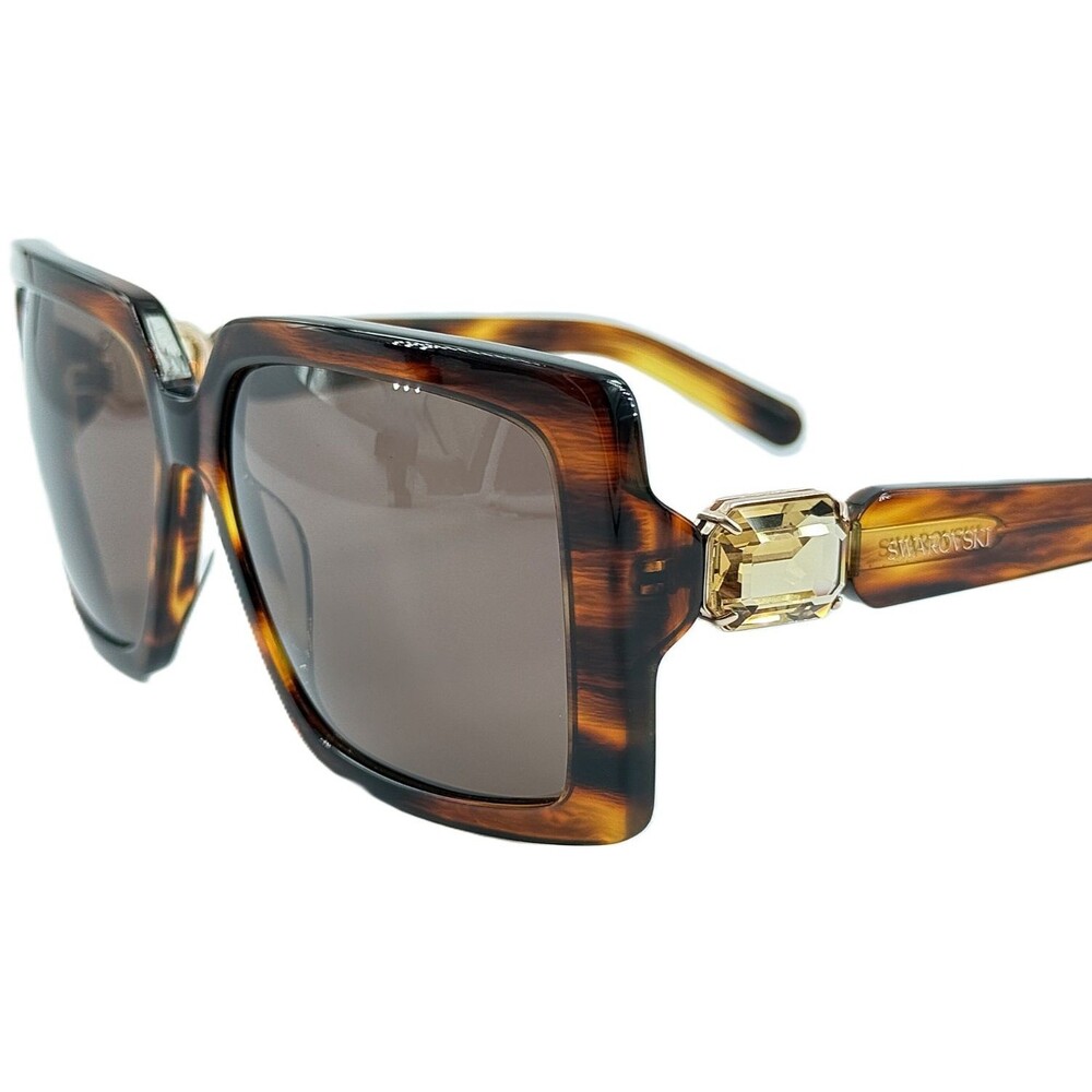 Swarovski SK0351 Womens Plastic Sunglass 52E Dark Havana Amber Crystals 56-14